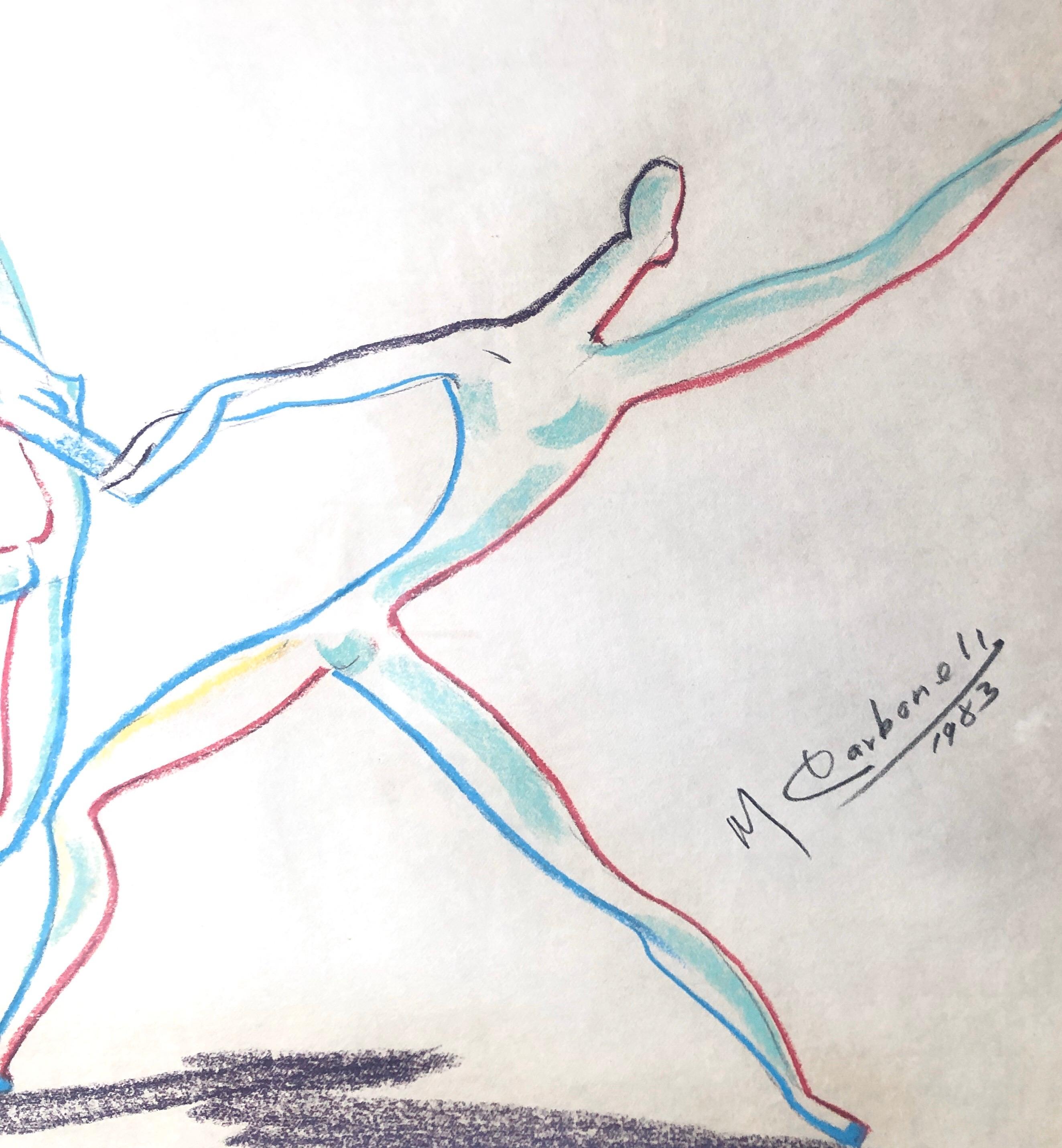 Manuel Carbonell, color pastel drawing,  Manuel Carbonell (Cuban, b. 1918), Dancers, pastel on paper, pencil signed 