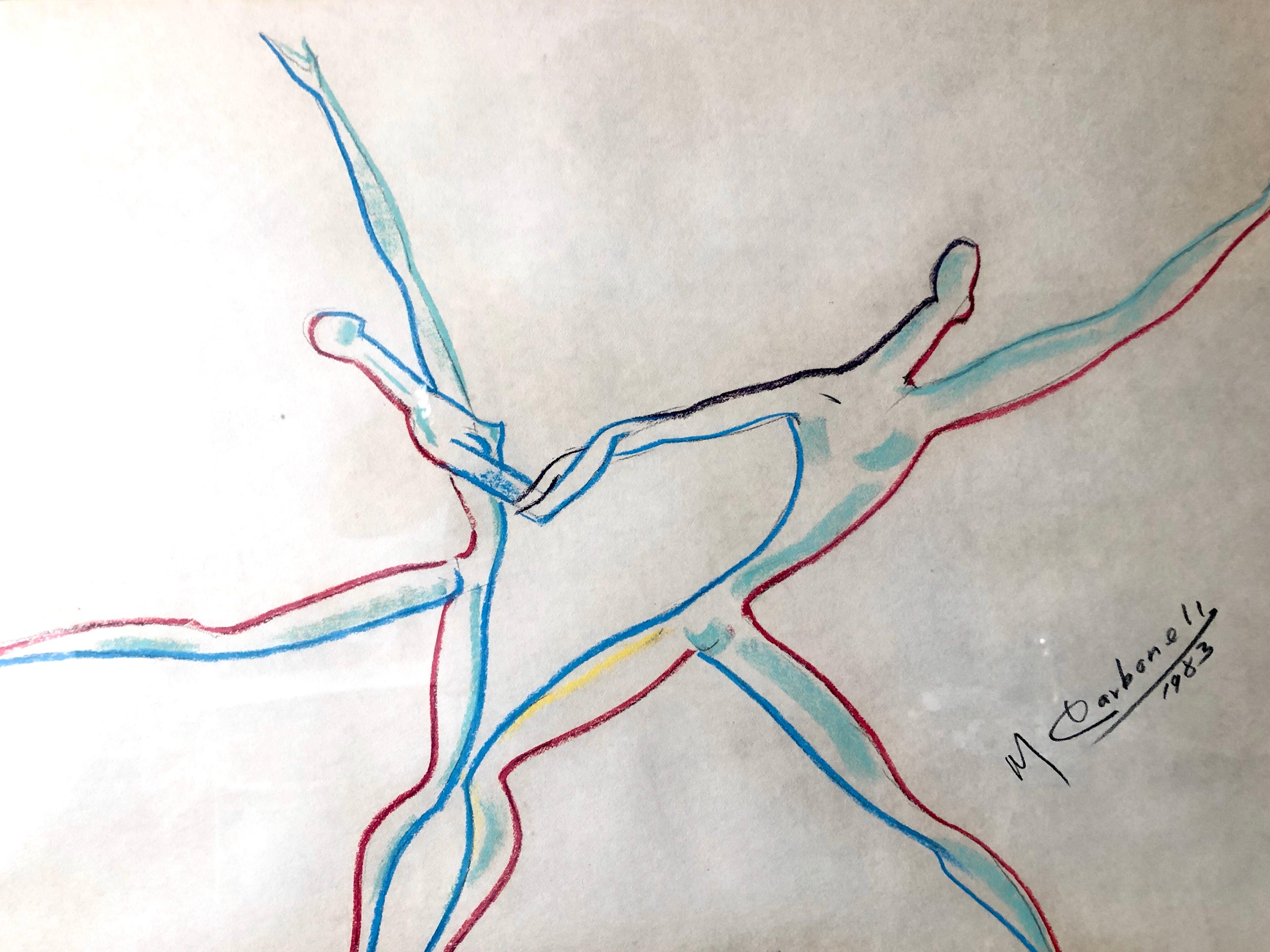 Cuban Modernist Master Colorful Pastel Crayon Drawing Lyrical Ballet Dancers 1