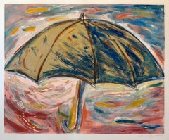 Umbrella, Monotype with Hand Painting, Glitter, Asian American Art, Woman Artist