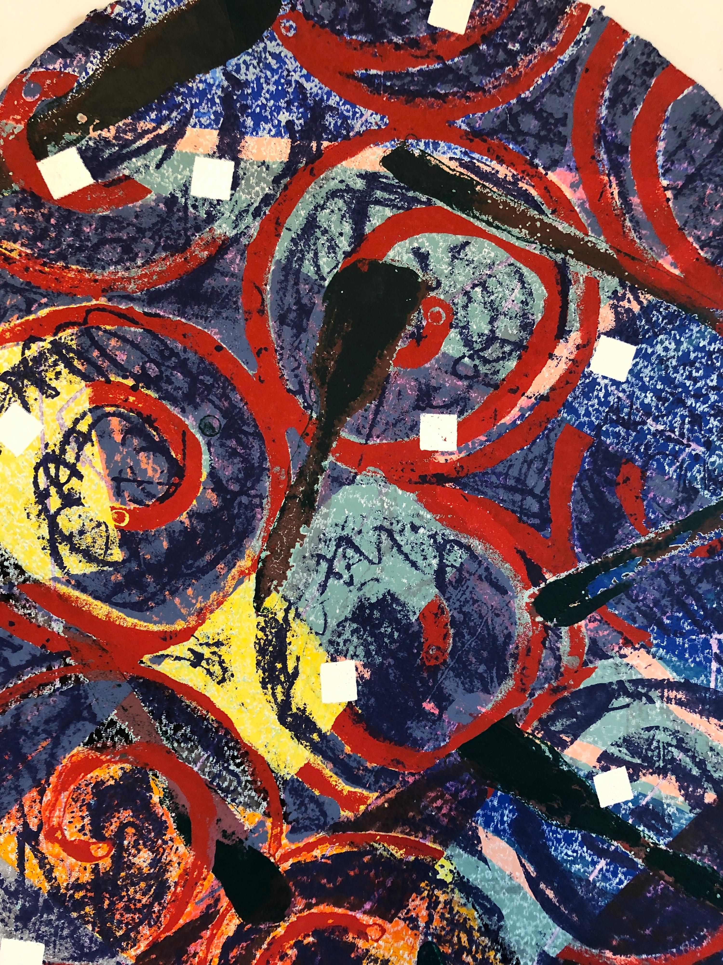 Sérigraphie d'art abstraite et moderniste colorée en techniques mixtes sur papier fait à la main 6/20 en vente 4