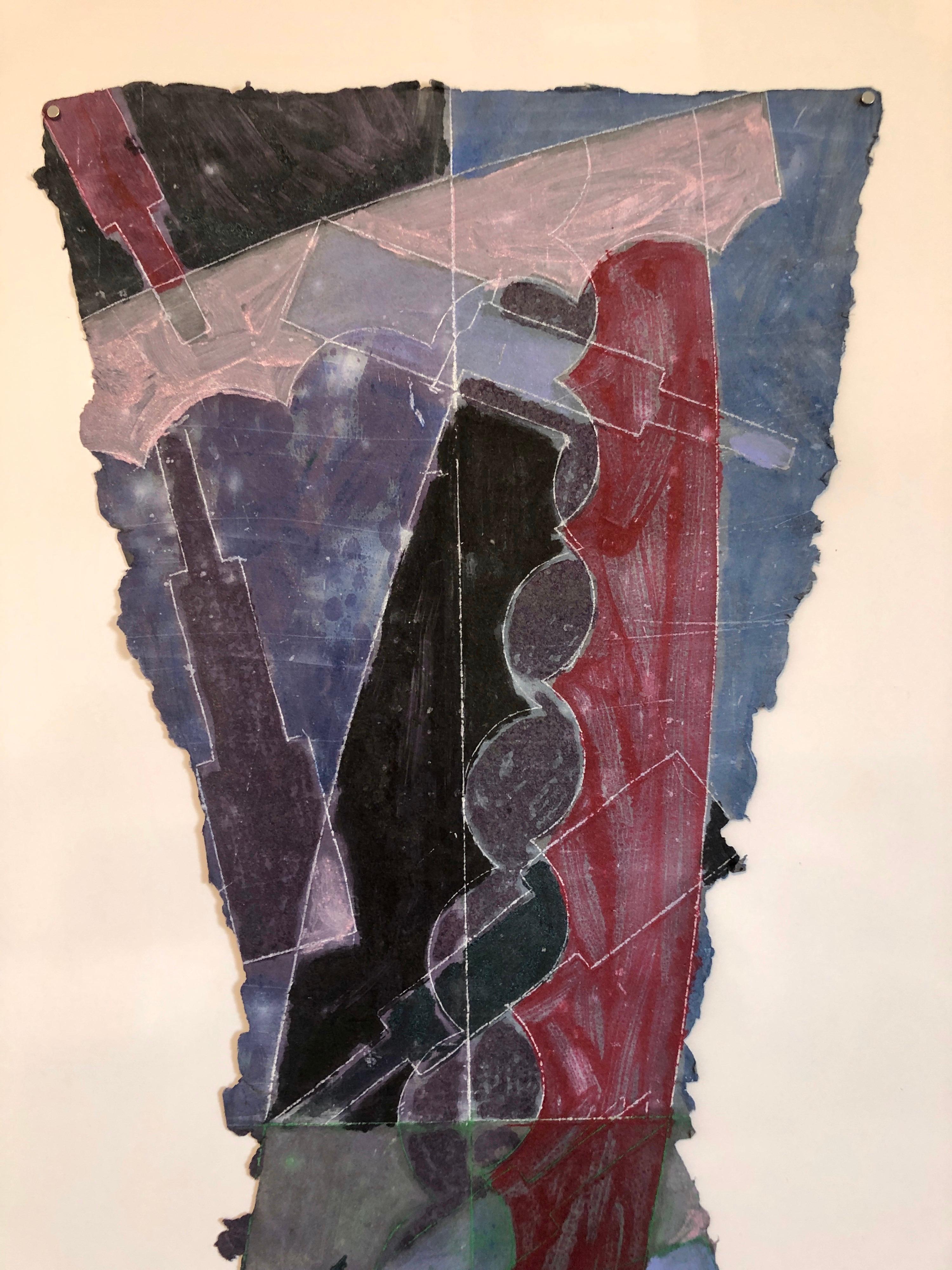 Sérigraphie monogravure sur papier artisanale abstraite moderniste et colorée en techniques mixtes - Gris Abstract Print par Sandy Kinnee
