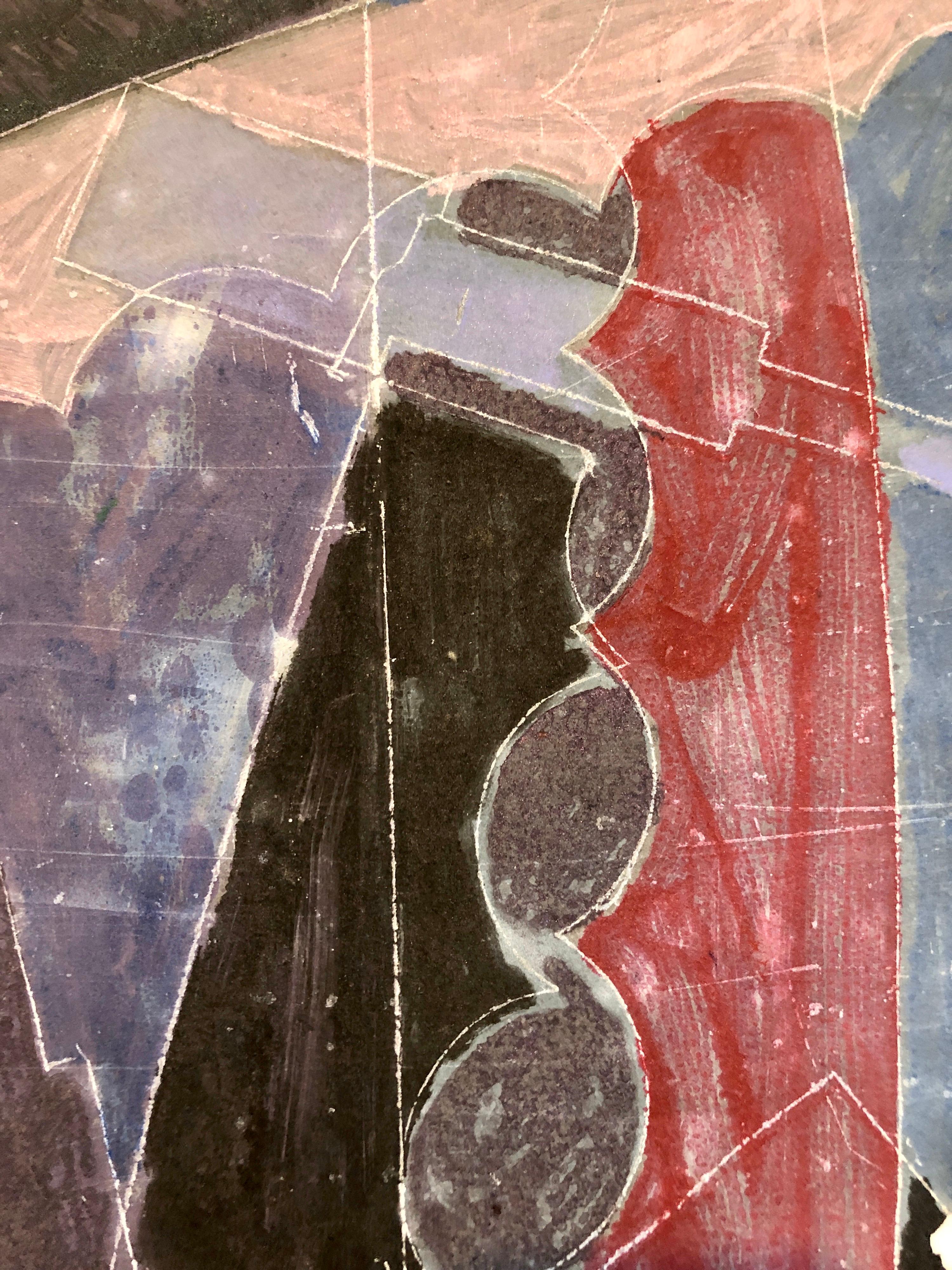 Sérigraphie monogravure sur papier artisanale abstraite moderniste et colorée en techniques mixtes en vente 1