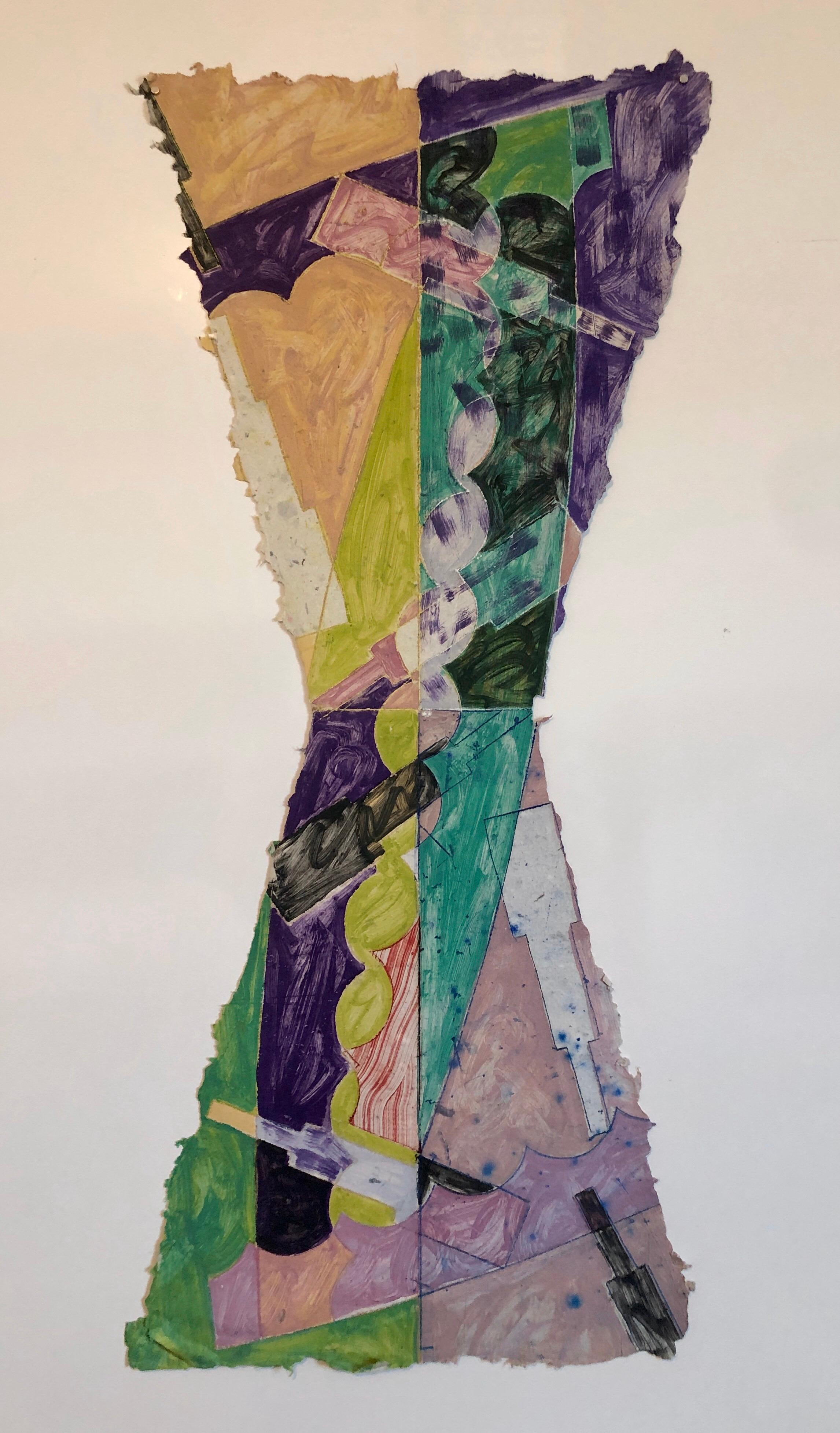 Sandy Kinnee Abstract Print - Abstract Modernist Colorful Mixed Media Monoprint Screen-print Handmade Paper