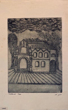 Vintage Etching of destroyed synagogue - Lubomil, Ukraine 