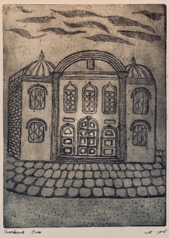 Etching of destroyed synagogue - Bialistok, Poland 