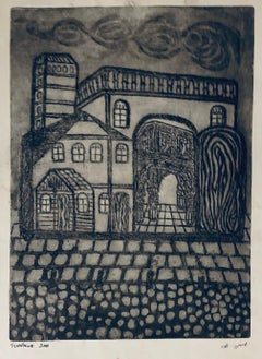 Etching of destroyed synagogue - Luck, Poland