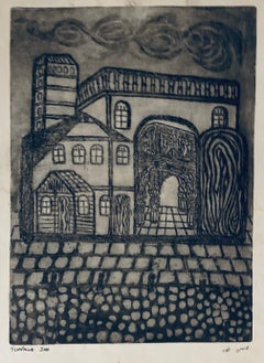 Vintage Etching of destroyed synagogue - Luck, Poland 