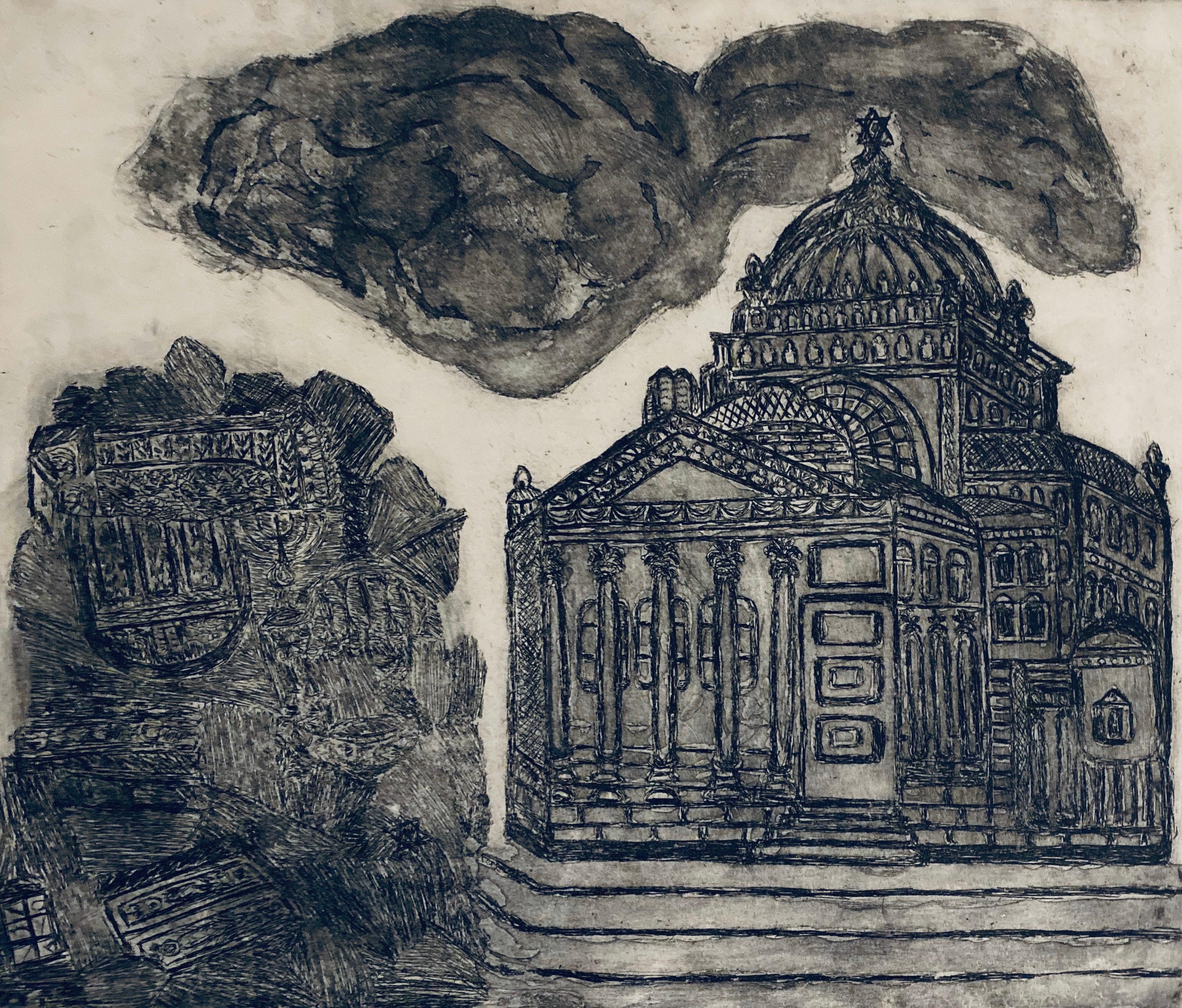 Gravure d'une synagogue détruite - Varsovie, Pologne  - Print de Dora Szampanier
