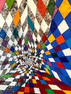 Op Art Kinetic Mixed Media Abstract Geometric Concrete Architectural Painting