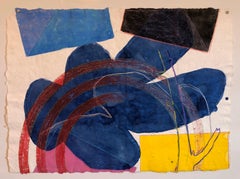 Abstraktes, modernistisches, farbenfrohes Mixed Media-Gemälde, handgefertigtes Papier