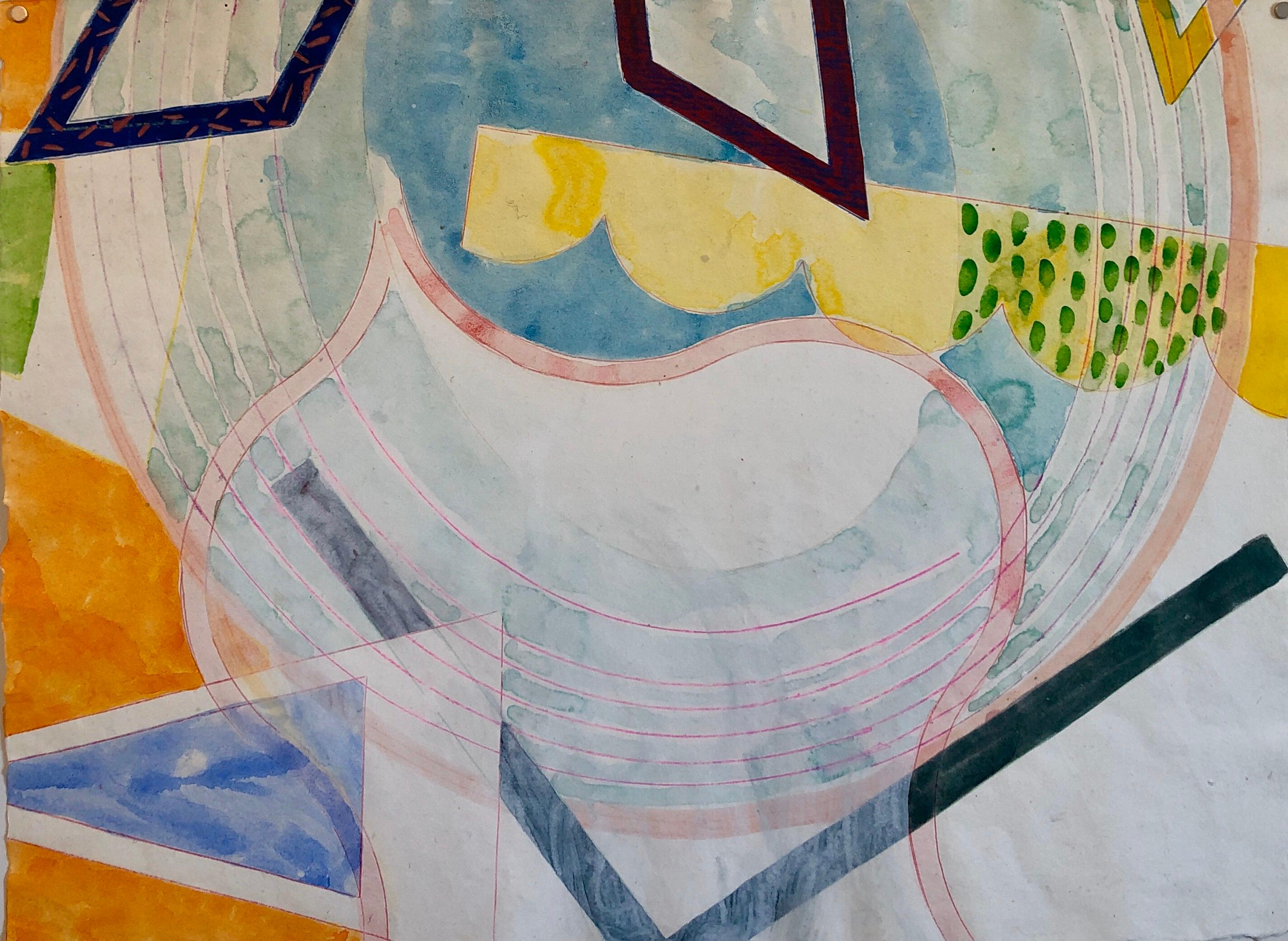 Abstraktes, modernistisches, farbenfrohes Mixed Media-Gemälde, handgefertigtes Papier – Mixed Media Art von Sandy Kinnee