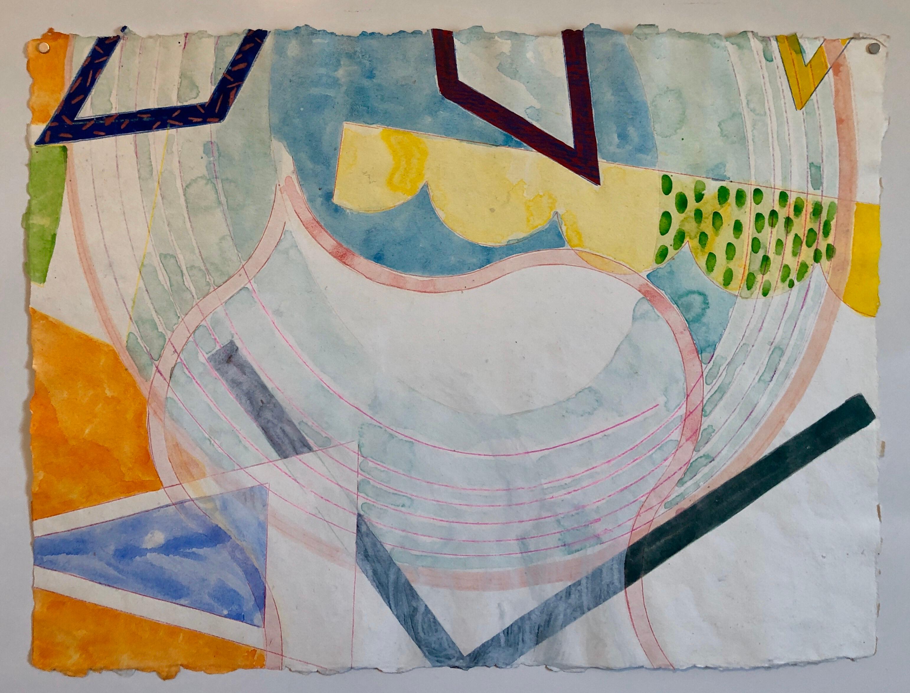 Abstraktes, modernistisches, farbenfrohes Mixed Media-Gemälde, handgefertigtes Papier (Abstrakter Expressionismus), Mixed Media Art, von Sandy Kinnee