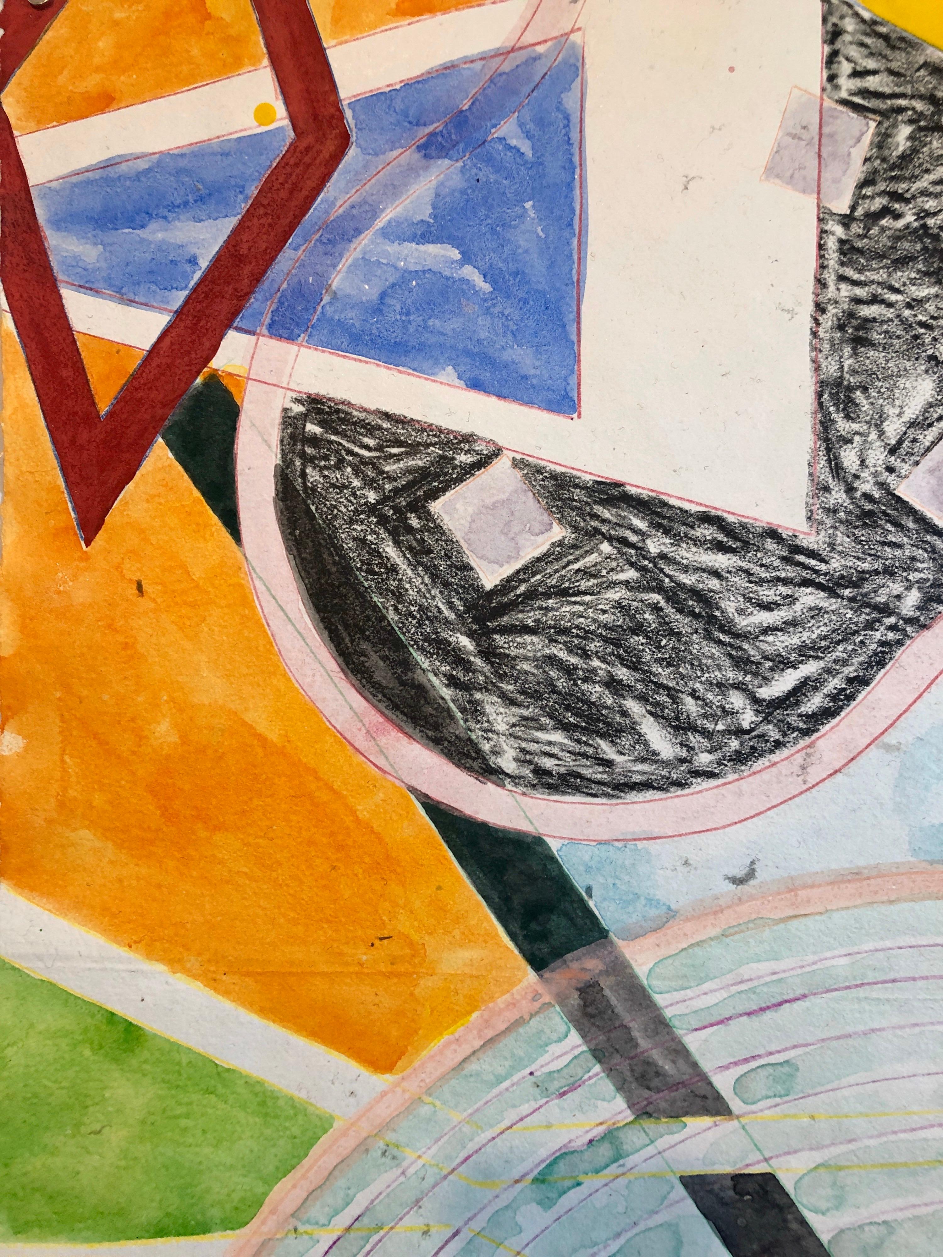 Abstraktes, modernistisches, farbenfrohes Mixed Media-Gemälde, handgefertigtes Papier im Angebot 1