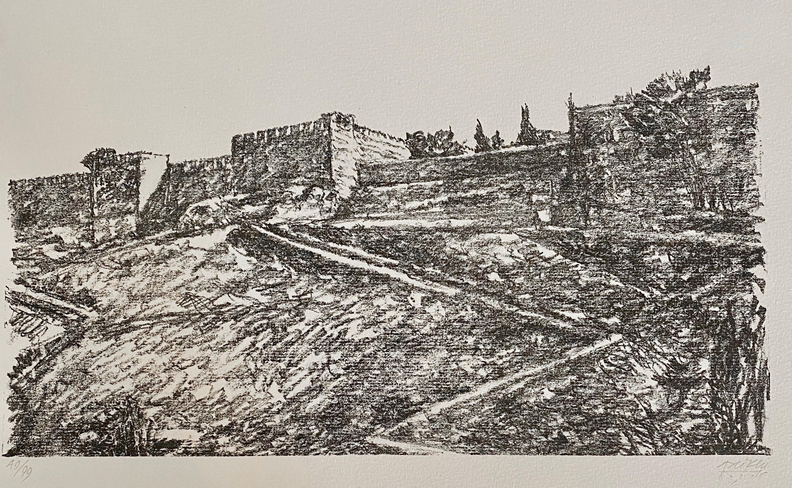 Lithographie moderniste israélienne de Jérusalem d'Avigdor Arikha, paysage de l'école Bezalel en vente 1