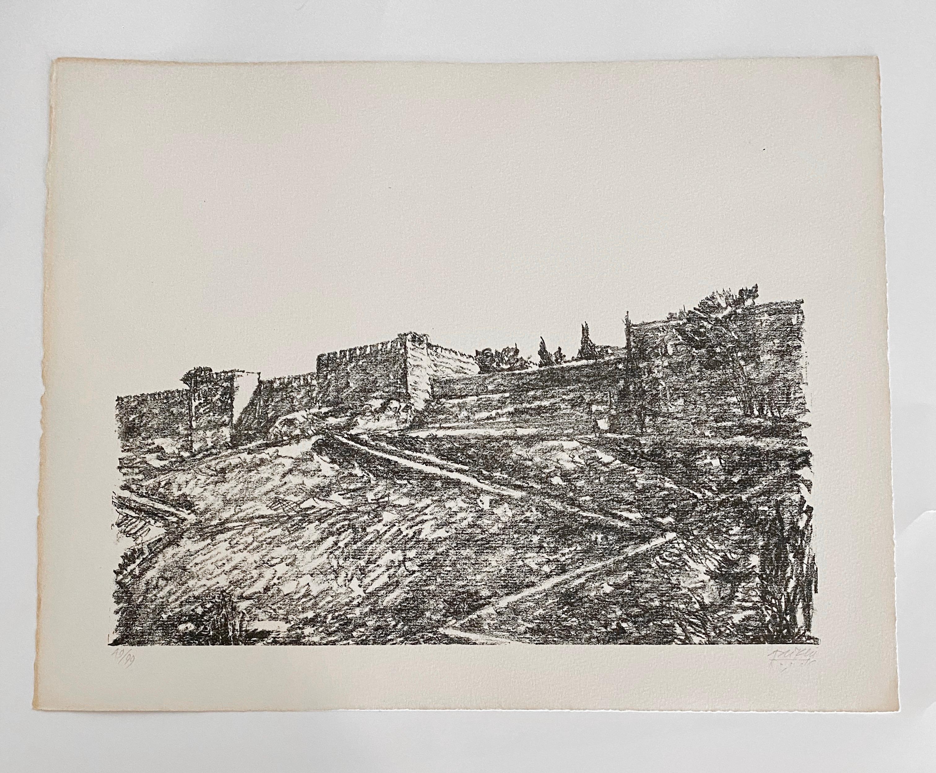 Lithographie moderniste israélienne de Jérusalem d'Avigdor Arikha, paysage de l'école Bezalel en vente 6