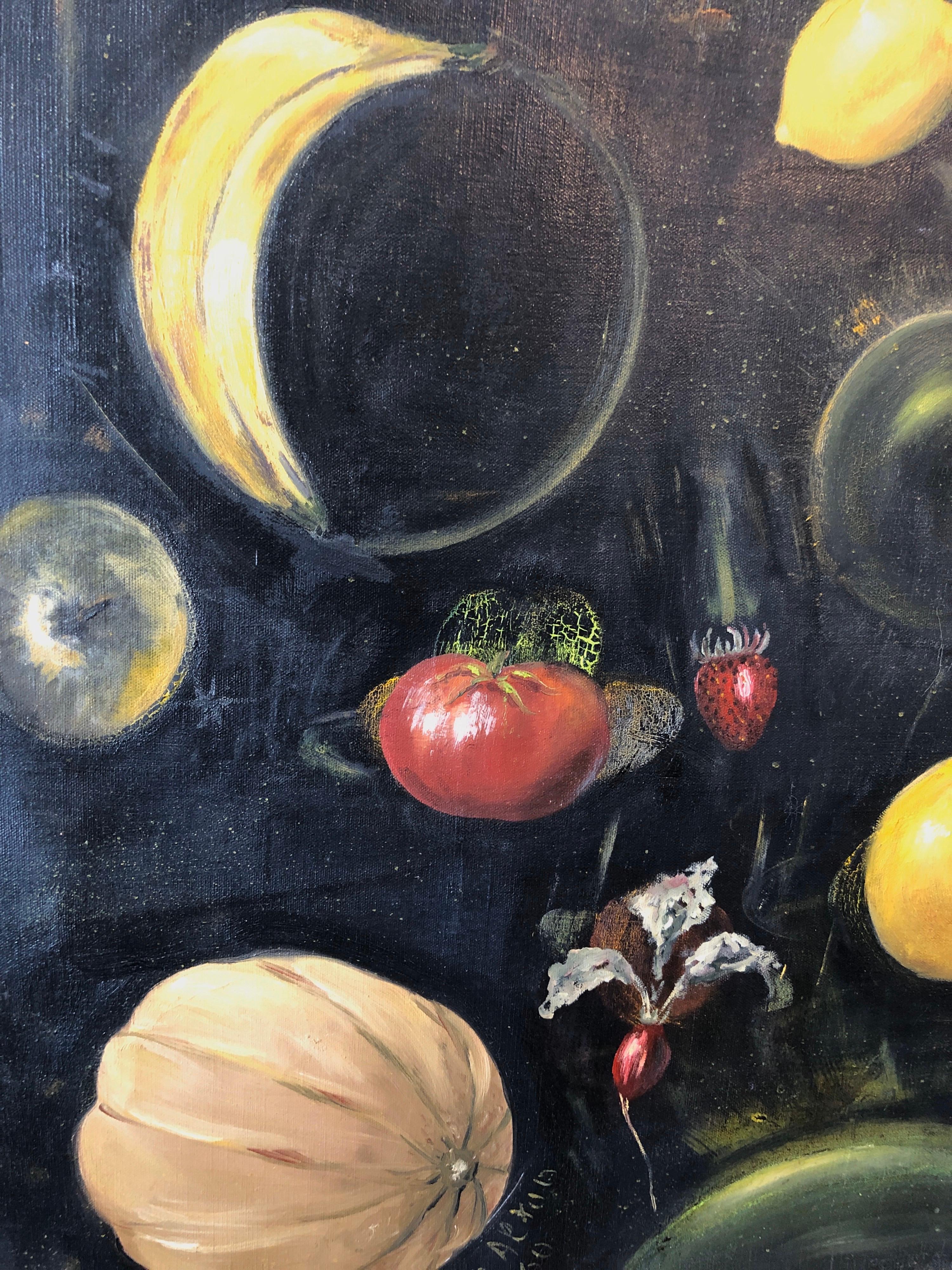 Surrealist Oil Painting Cosmic Fruits and Vegetables , Oscar Winner, Film Noir 1