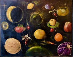 Vintage Surrealist Oil Painting Cosmic Fruits and Vegetables , Oscar Winner, Film Noir