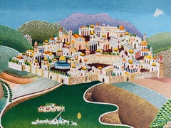 Folk Art Israeli Landscape Colorful Naive Jerusalem Landscape