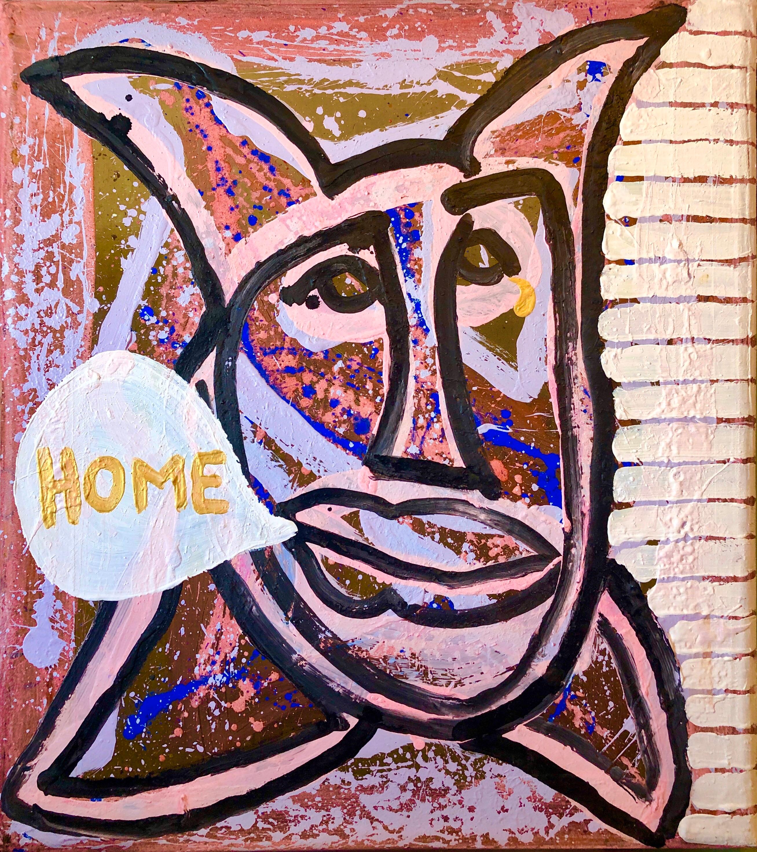 Peinture technique mixte Pop Art conceptuelle en couleur « Home » de la galerie Brooke Alexander