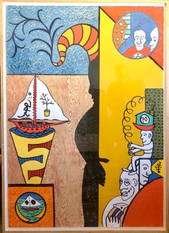 Huge Conceptual Pop Art 14 Color Figurative Woodcut Print "Shadow Nature"