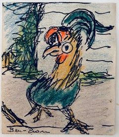 Crayon Pastel Drawing Rooster Jewish American Modernist WPA Artist School of Ten