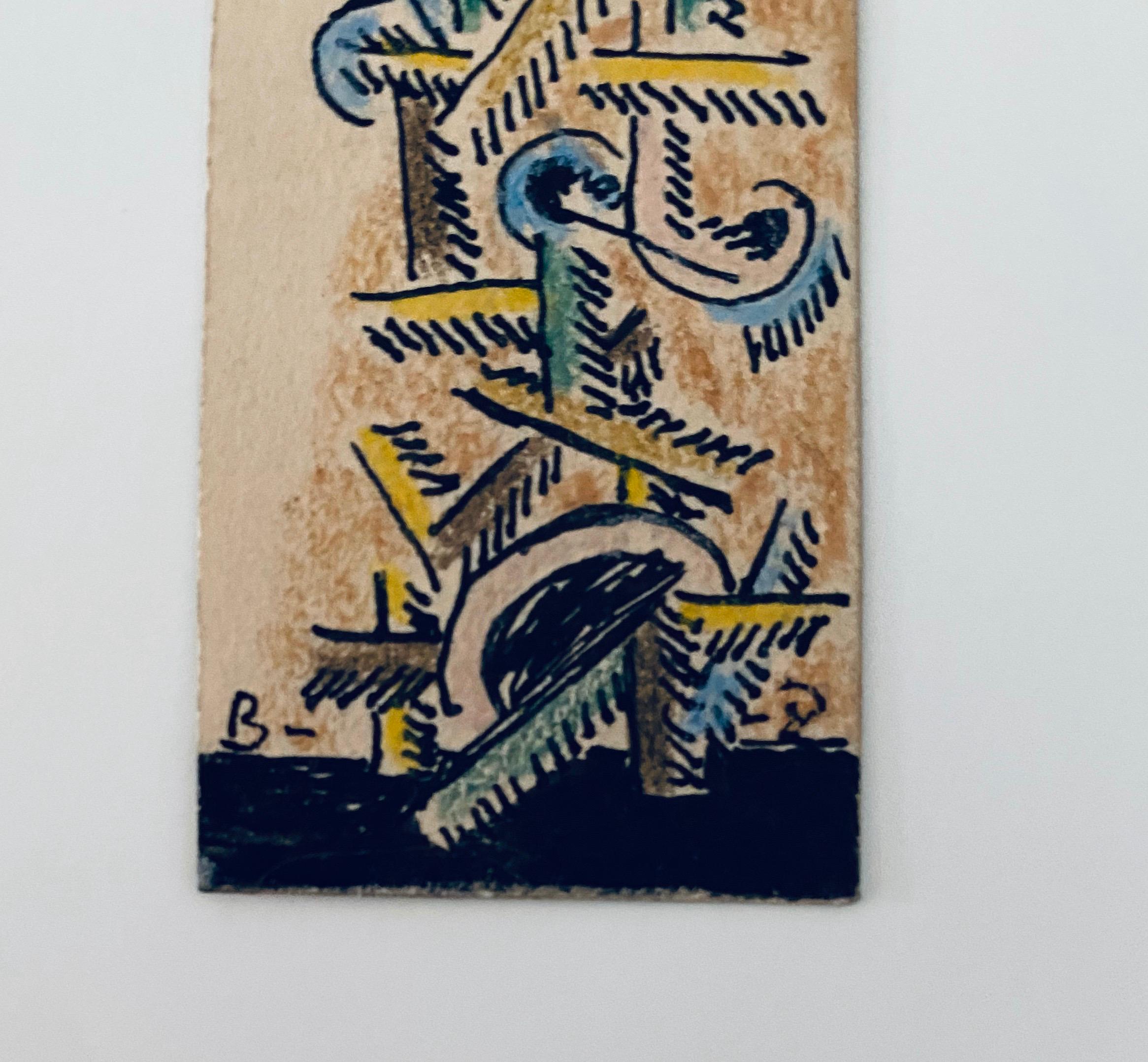 Abstrakte Zeichnung, Aquarell, Gemälde, Totemsäule, Jüdisch-amerikanische Moderne WPA (Schwarz), Figurative Art, von Ben-Zion Weinman