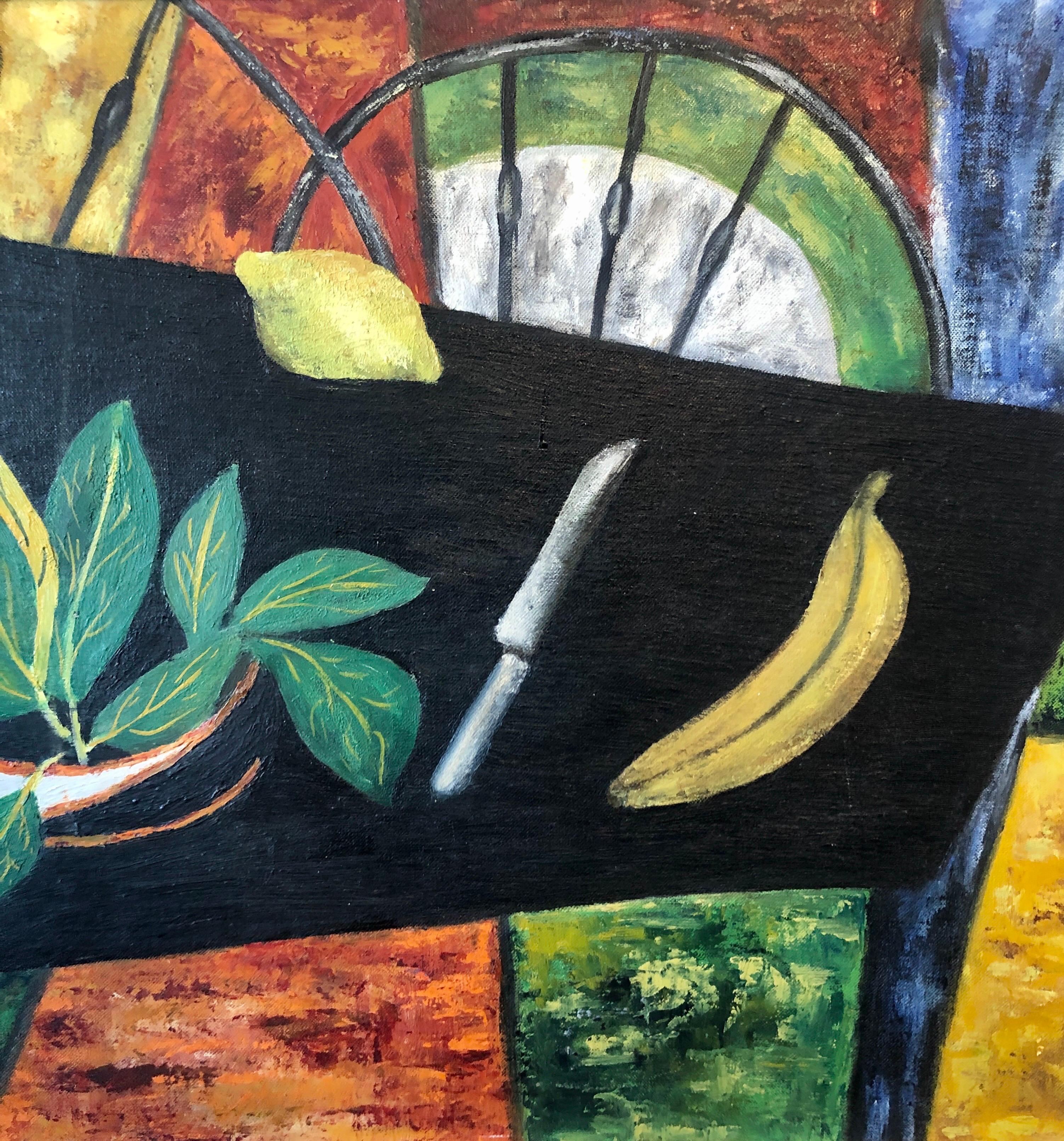 Peinture à l'huile expressionniste abstraite de femme du Colorado - Nature morte moderniste, fruits en vente 1