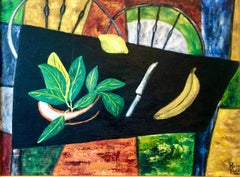 Retro Colorado Woman Abstract Expressionist Oil Painting Modernist Still Life, Fruit