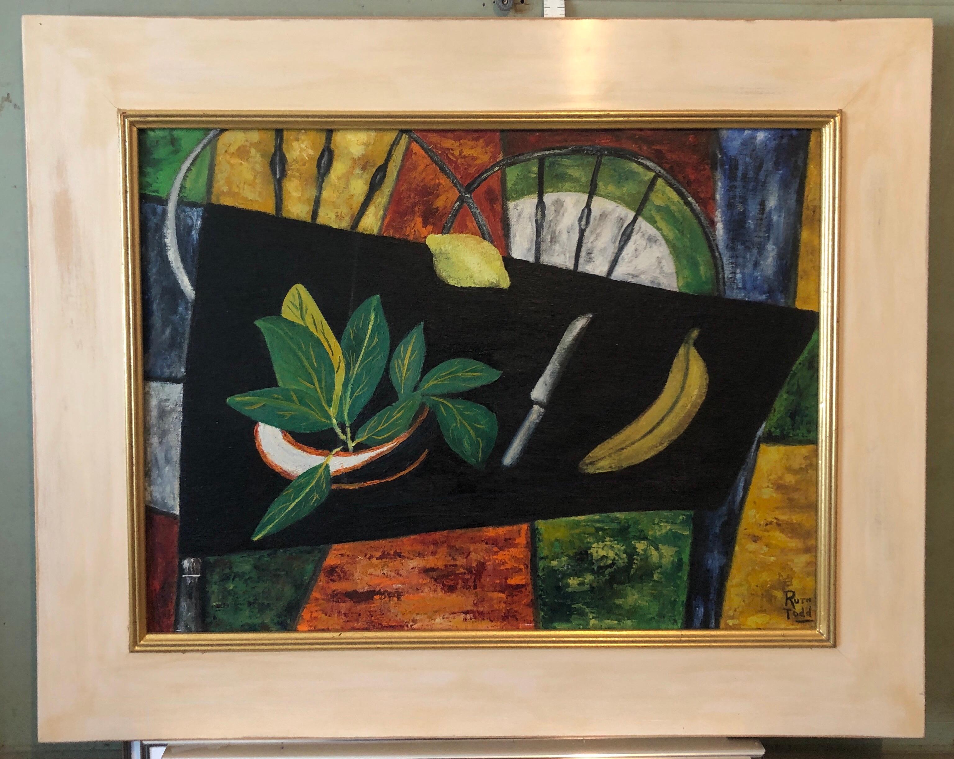 Peinture à l'huile expressionniste abstraite de femme du Colorado - Nature morte moderniste, fruits en vente 8