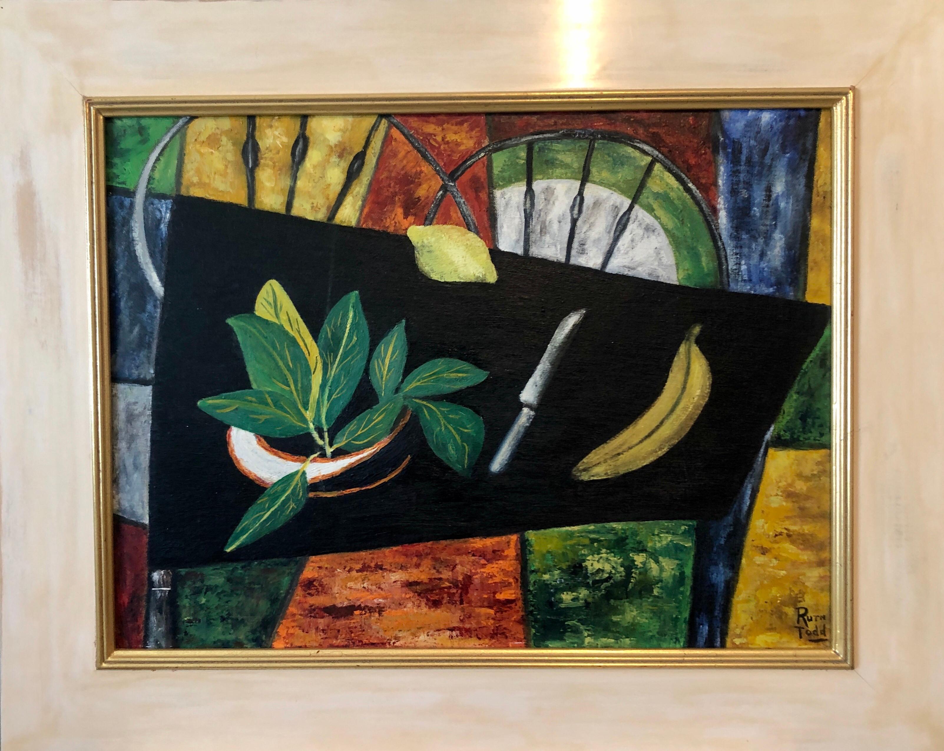 Peinture à l'huile expressionniste abstraite de femme du Colorado - Nature morte moderniste, fruits en vente 7