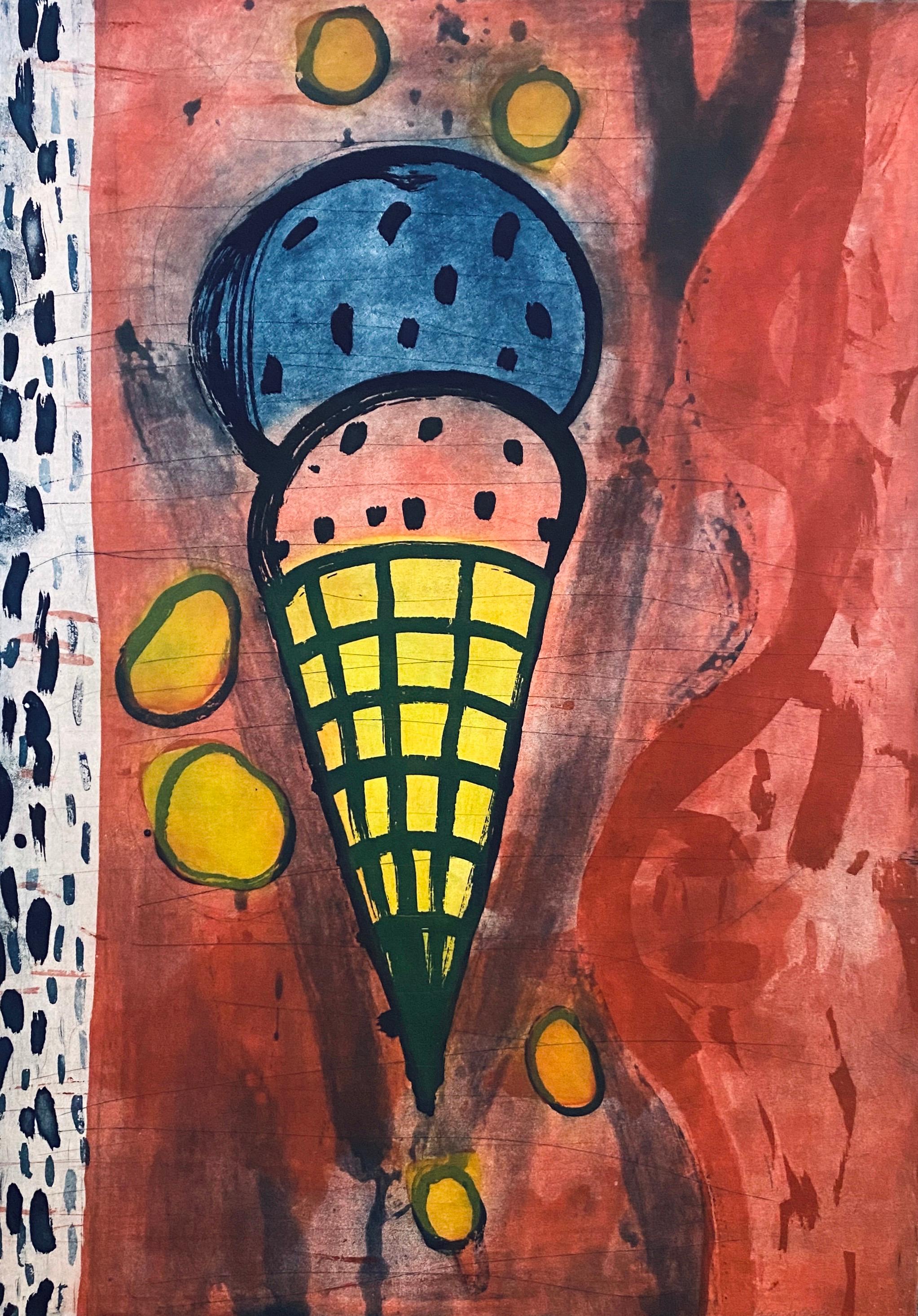 Gary Goldstein  Abstract Painting - Pop Art Large Signed Aquatint Ice Cream Cone Etching - Sugar Lift & Spit Bite 