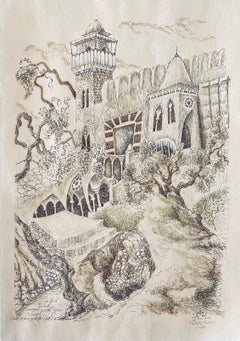Hebron, 1969 Israeli Judaica Mixed Media Lithograph With Watercolor 