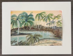 British Artist Malcolm Morley Watercolor Painting Gouache Palm Trees Pop Art