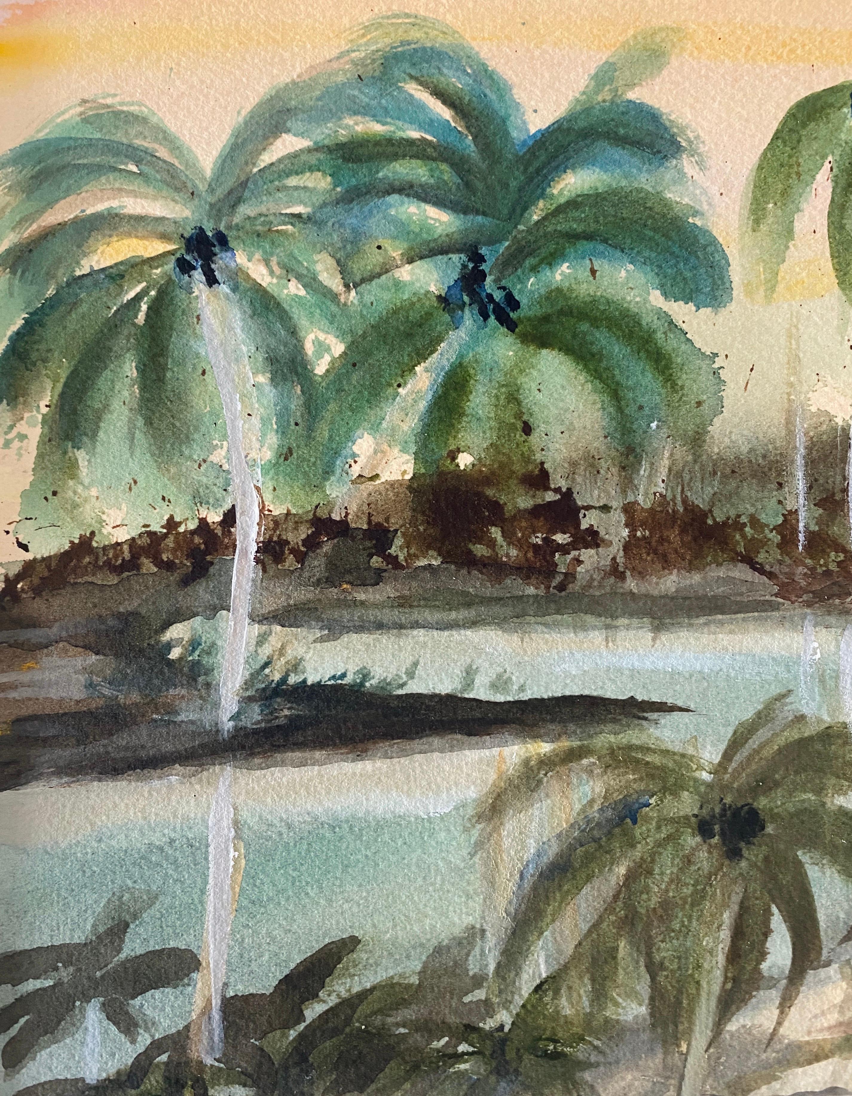 British Artist Malcolm Morley Watercolor Painting Gouache Palm Trees Pop Art 1