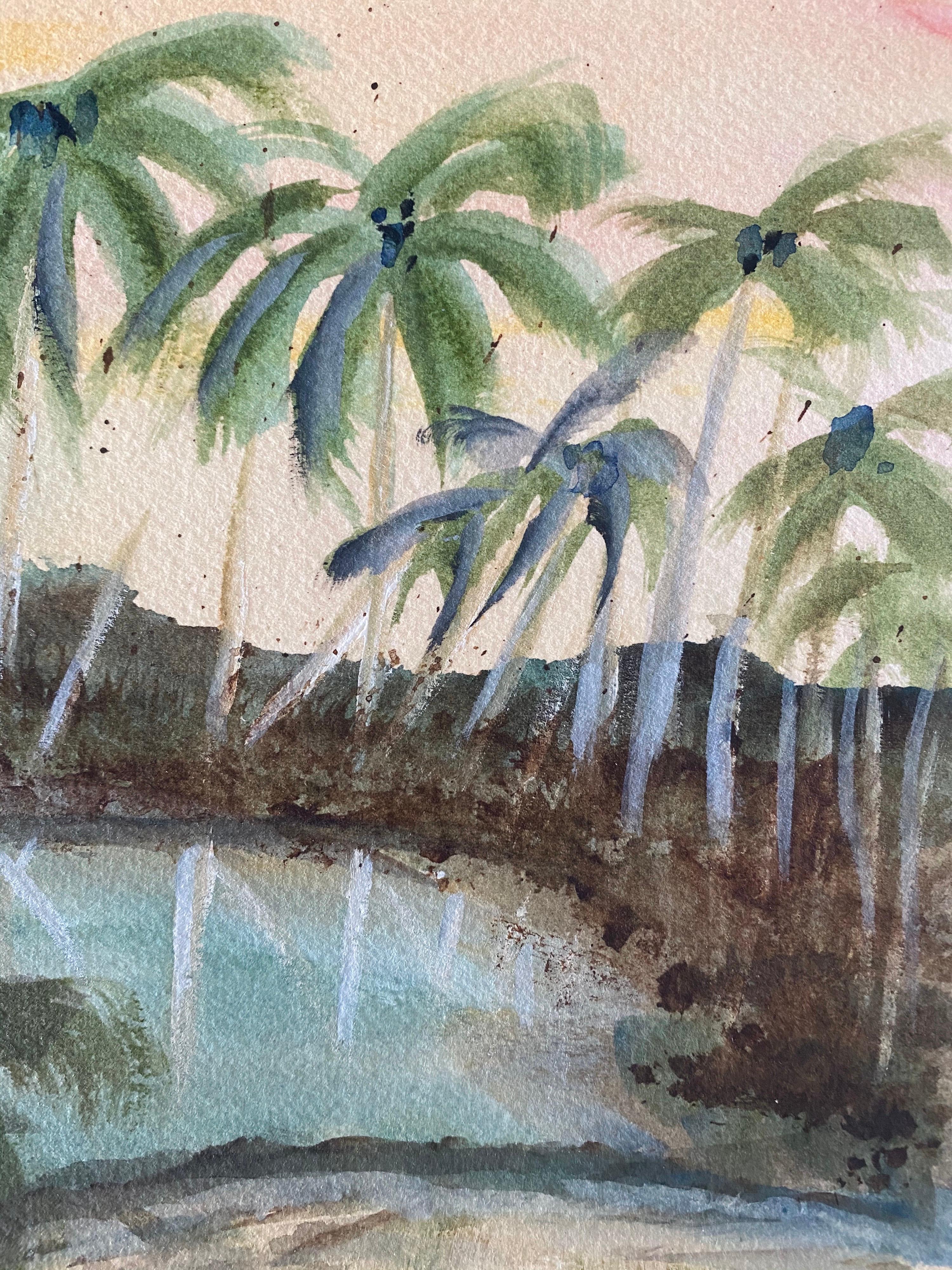 British Artist Malcolm Morley Watercolor Painting Gouache Palm Trees Pop Art 2