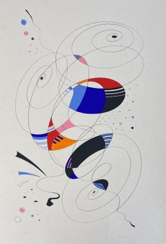 Retro Italian Artist Abstract Lithograph 