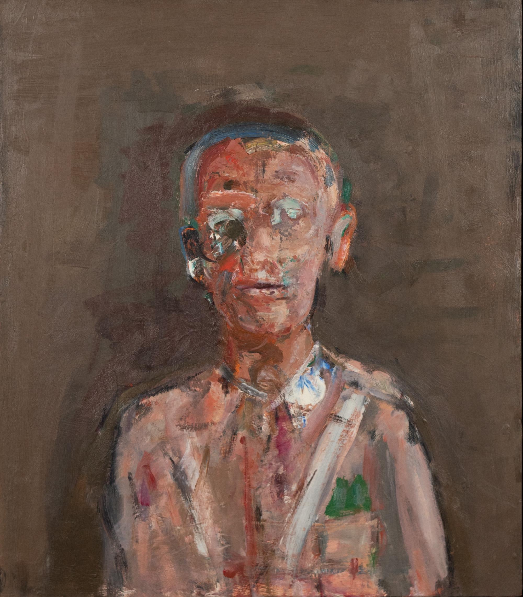 Military Man Portrait Figurative Abstract Oil Painting American Modernist Artist - Brown Figurative Painting by Dean Richardson
