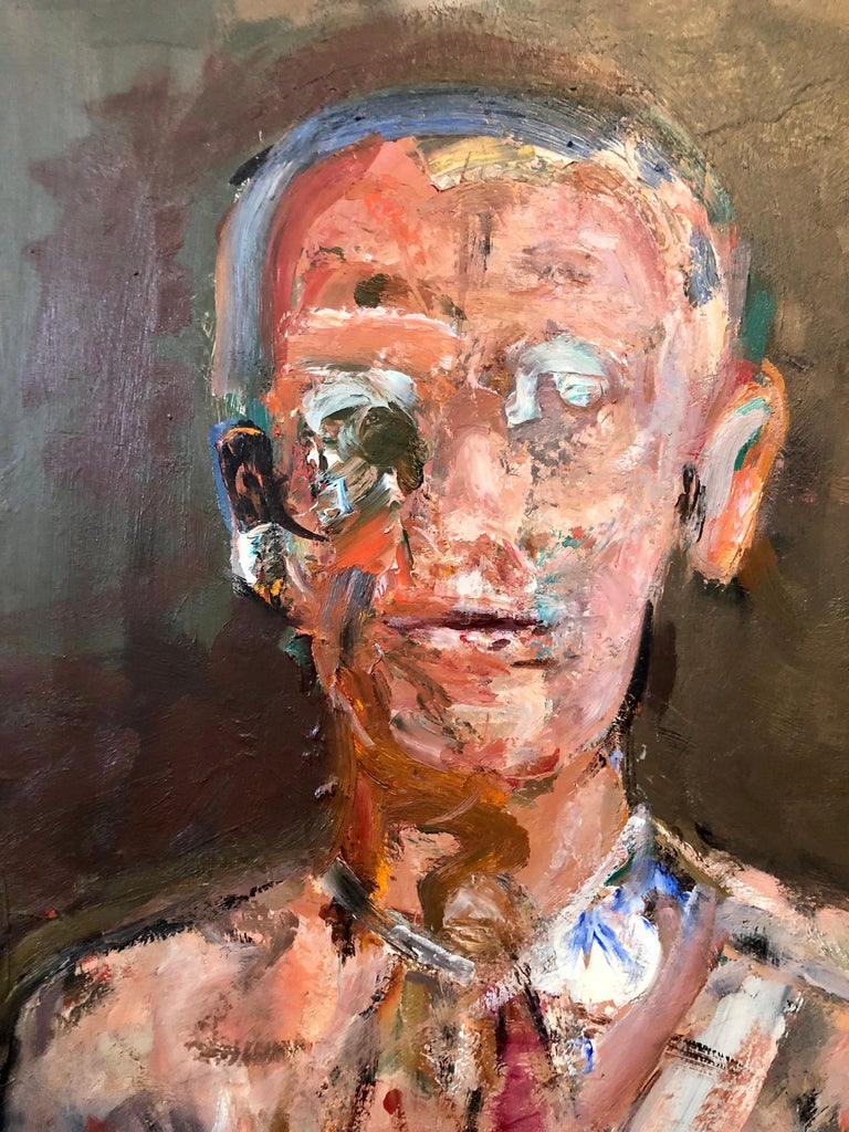 Military Man Portrait Figurative Abstract Oil Painting American Modernist Artist For Sale 1