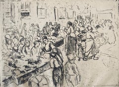 German Impressionist Marketplace Etching