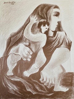 Lithuanian Artist Colored Lithograph Mother And Son - Boris Deutsch