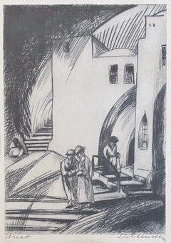 Bezalel School Jerusalem Israeli Judaica Etching - Street