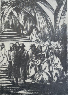 Bezalel School Jerusalem Israeli Judaica Etching - Beggars
