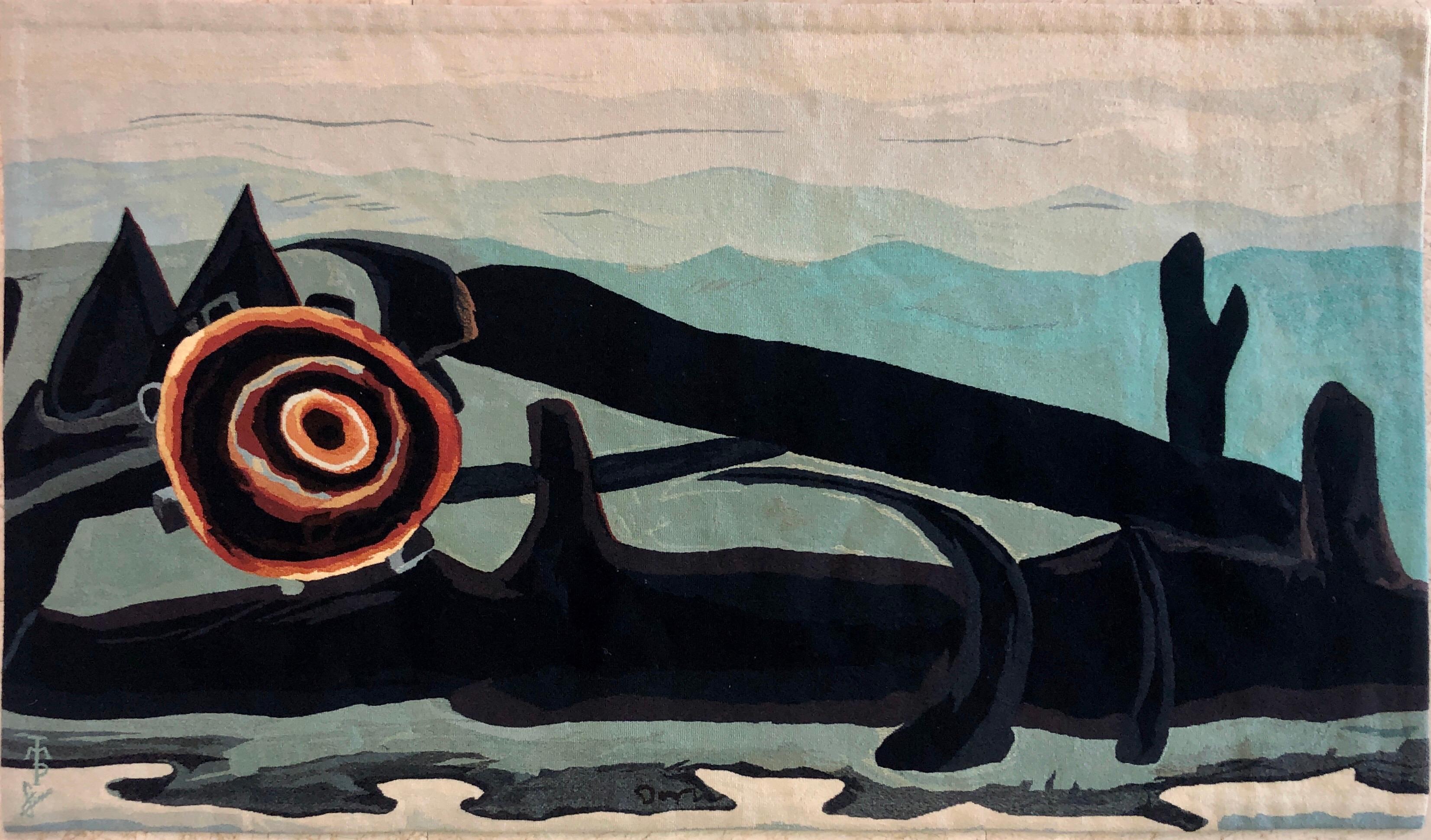 Handmade Wool Tapestry American Abstract Modernist Arthur Dove Aubusson Style  - Painting by (after) Arthur Dove