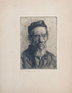 1920 Austrian American Artist Judaica Portrait Etching Jewish Rabbi Antique Art