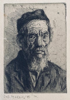 1920 Austrian American Artist Judaica Portrait Etching Jewish Rabbi Retro Art