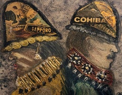 Kuba, abstraktes Ölgemälde, Lateinamerikanische Mixed Media-Collage, Zigarrenetikett
