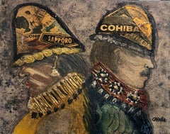 Cuban Art Abstract Oil Painting Latin American Mixed Media Collage Cigar Label