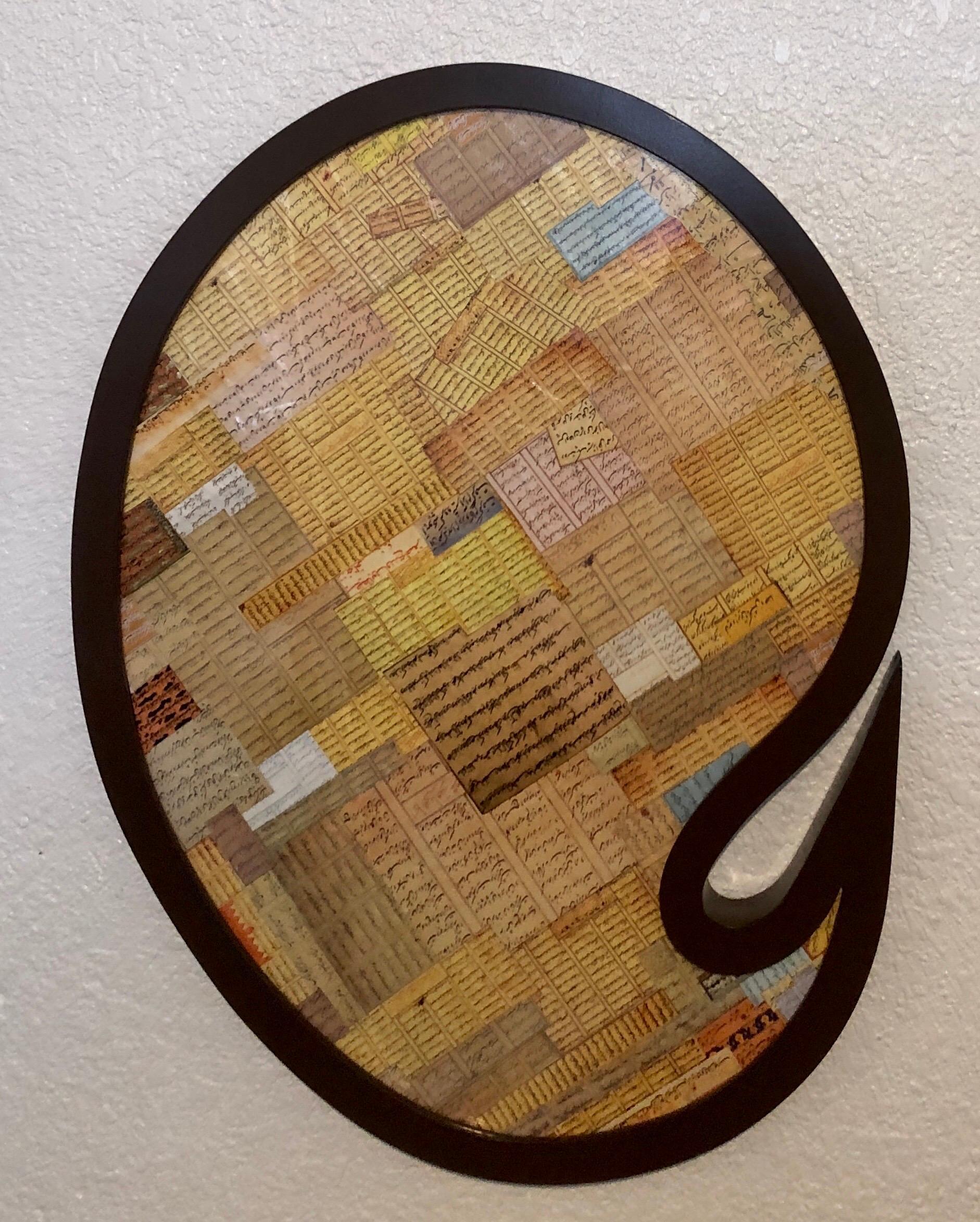 Shaped Collage Painting in Carved Wood Frame Iranian American Contemporary Art - Sculpture by Andisheh Avini 