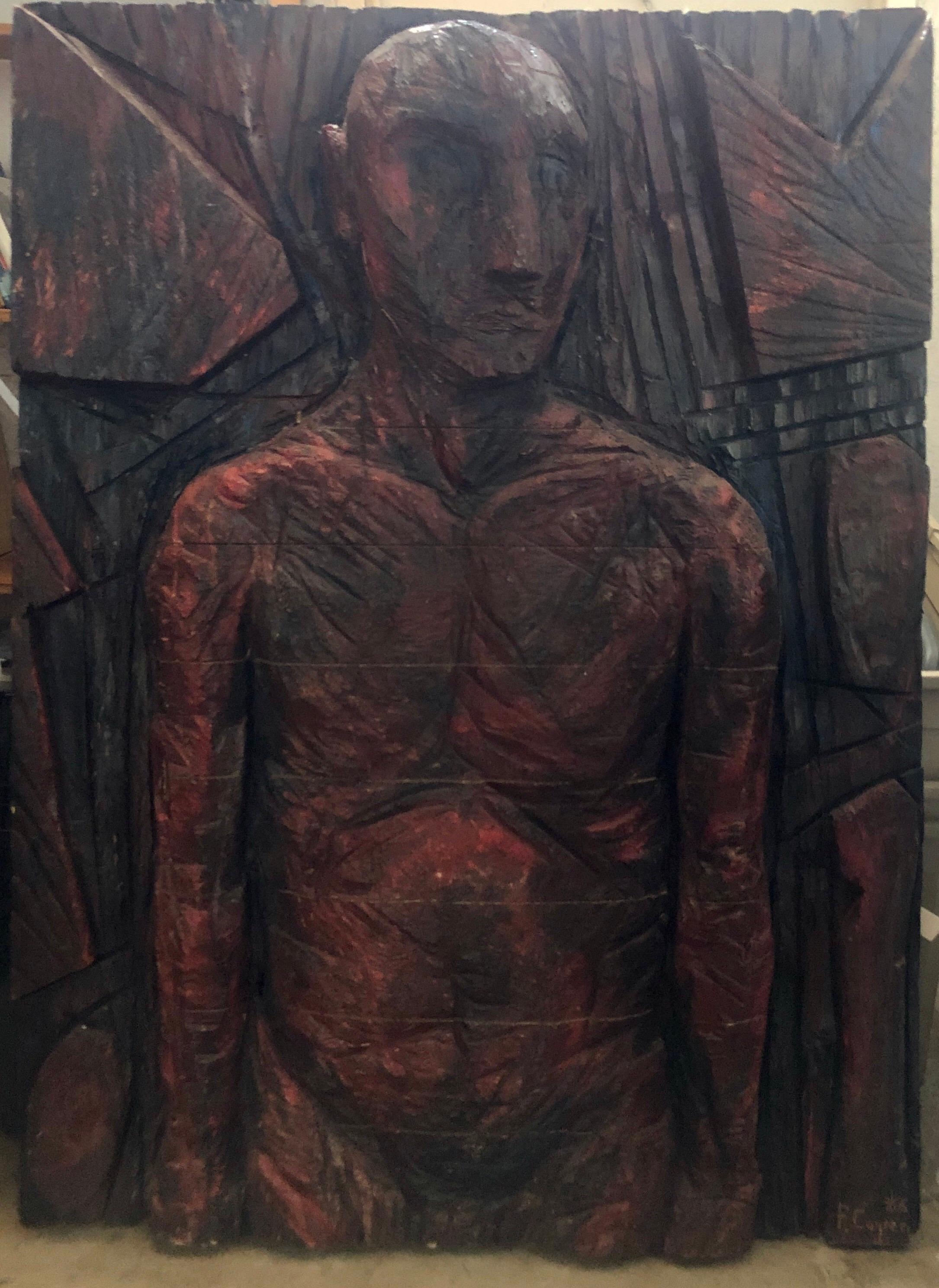 Philippe Cognee Carved Painting  Expressionist Wood Relief Sculpture African Art For Sale 2