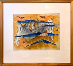 Seltenes abstraktes Aquarell-Gemälde des israelischen Künstlers Dada  Landschaft Marcel Janco, Landschaft